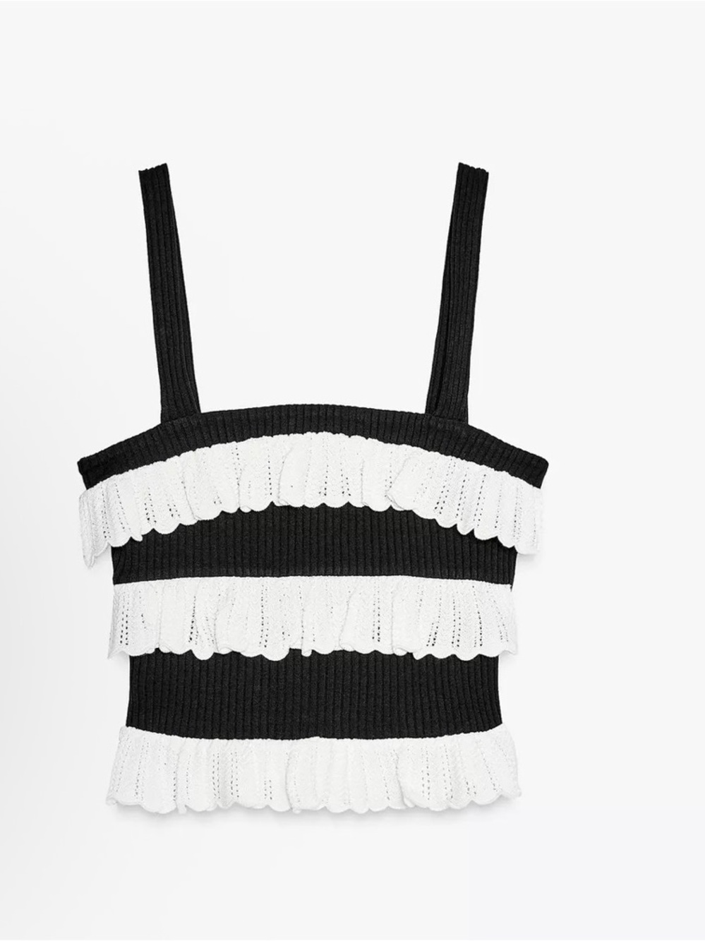 Black & White Ruffle Knit Tank Top